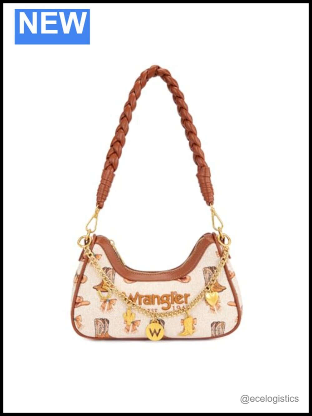 Western Y2K Cowboy Print Faux Leather Hobo Shoulder Bag with Gold Chain